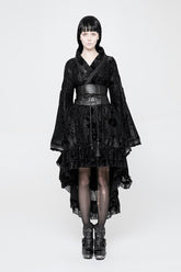 Robe Kimono Gothique à Volants Imprimés à Manches Longues Noires pour Femme